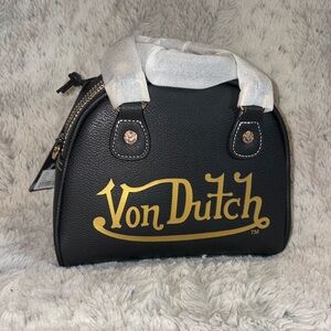 Von Dutch Racing Black and Gold Bowling Bag purse